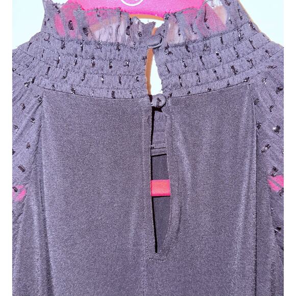 Ann Taylor Black Blouse WSheer Sleeve Metallic Dot Size Medium NWT Holiday Ready - Picture 5 of 8